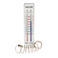 Taylor 9.75 by 1.25 inch indoor outdoor thermometer with dual tubes and coiled sensor.