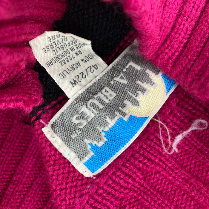 LA Blues Pink And Black Striped Pullover Sweater 1980's Vintage Size L