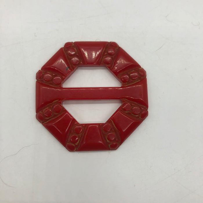 Red Carved Bakelite Buckle Scarf Holder