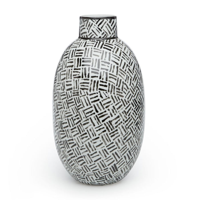 Abstracts Black and White Diagonal Lines Oval Vase - RSVP Style