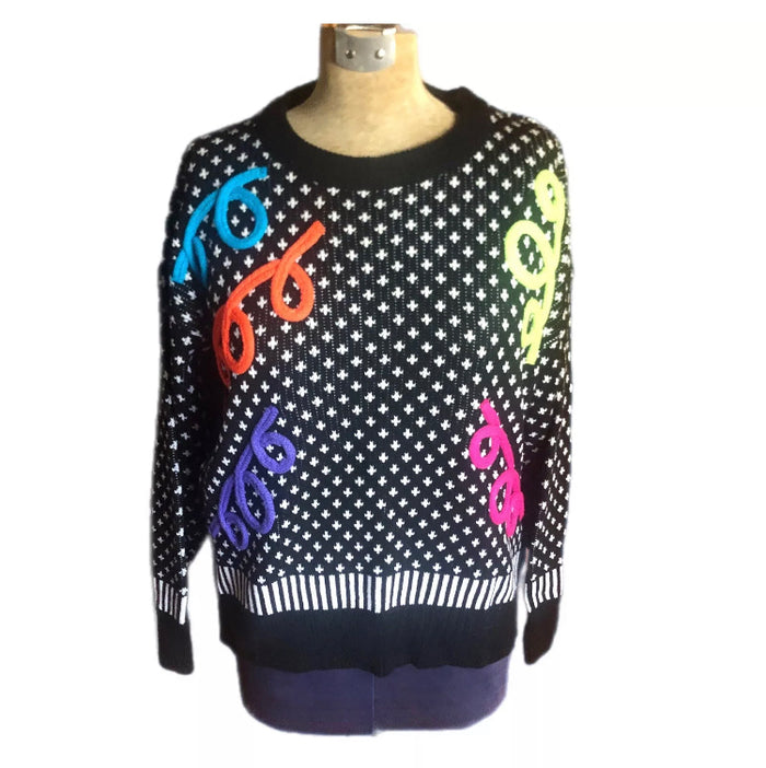 Adrian Spencer Vintage 1980’s Confetti Sweater Size Large M Black