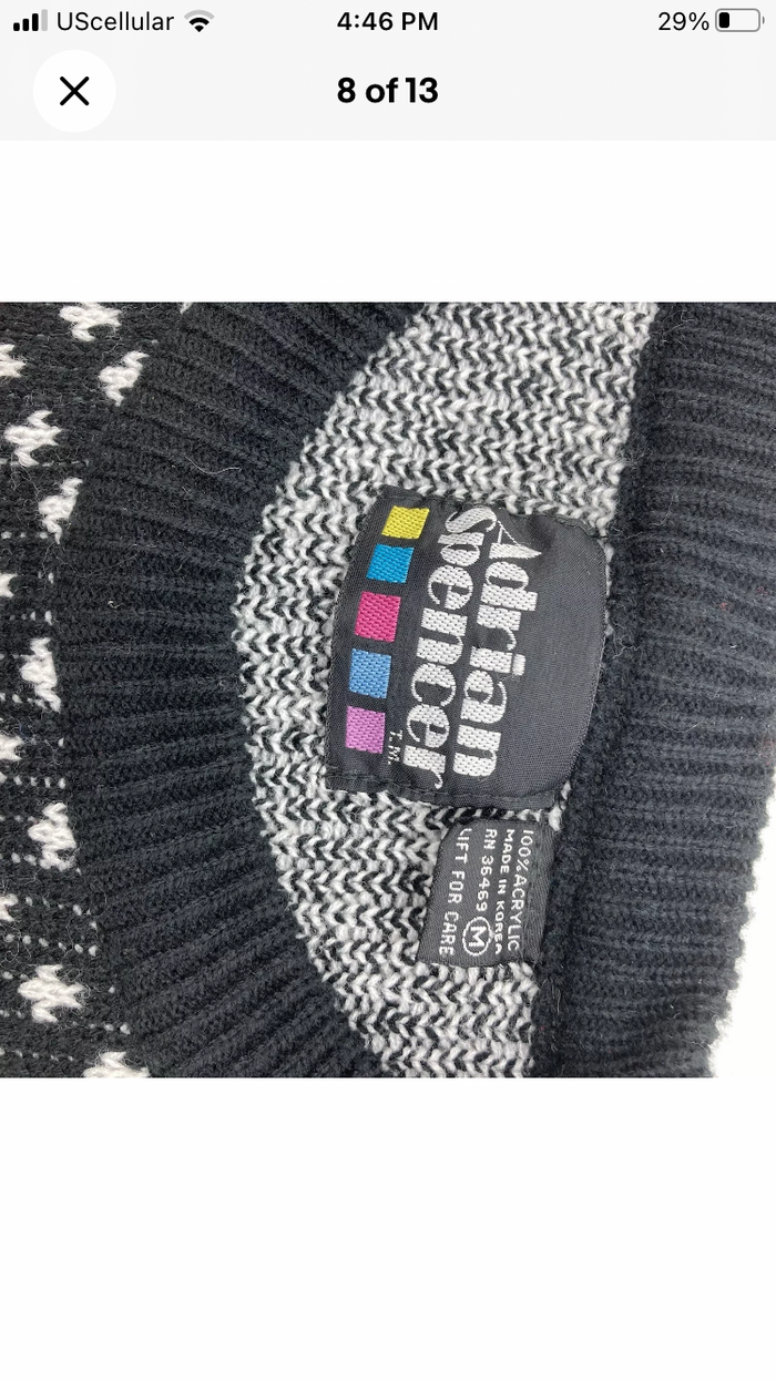 Adrian Spencer Vintage 1980’s Confetti Sweater Size Large M Black