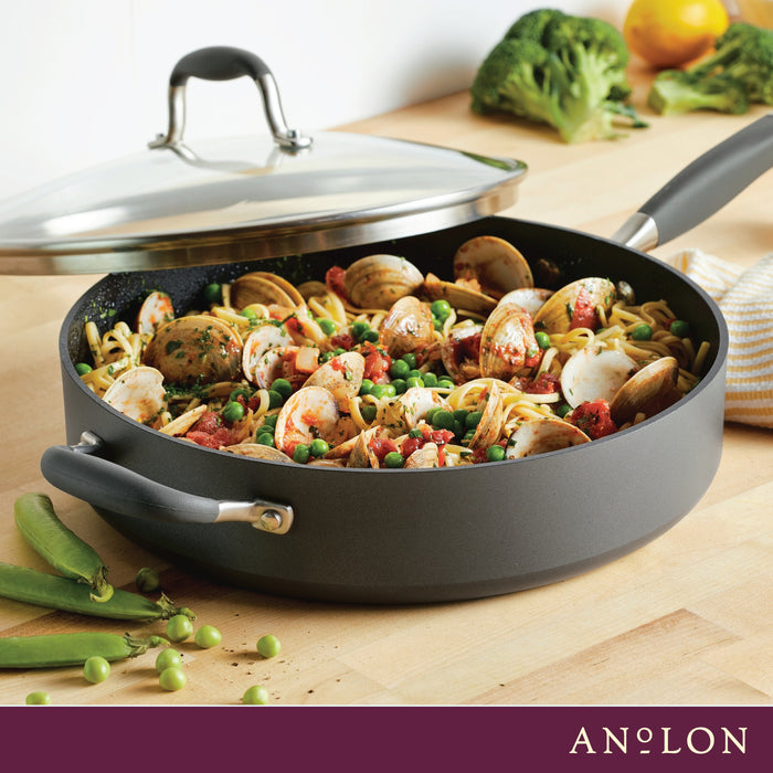 Additional angle: for braising and one-pot meals – hard-anodised aluminium – Anolon Advanced Home Nonstick Covered Saute with Helper Handle 30cm/4.7L Moonstone