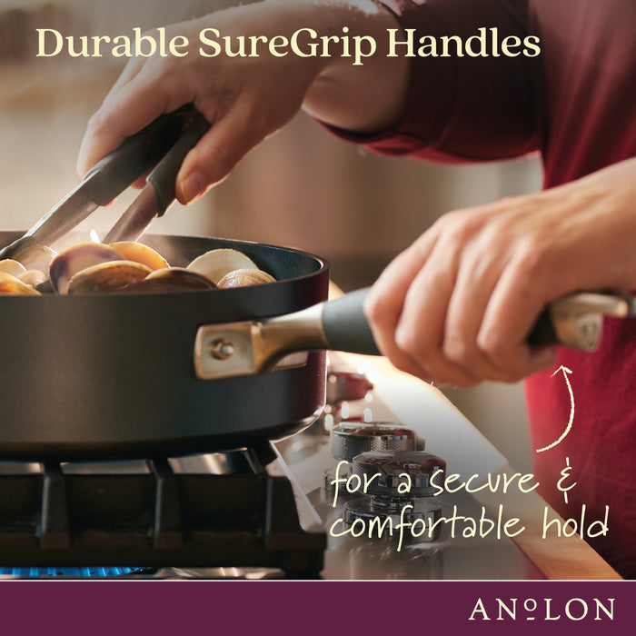 Styled lifestyle shot: for braising and one-pot meals – hard-anodised aluminium – Anolon Advanced Home Nonstick Covered Saute with Helper Handle 30cm/4.7L...