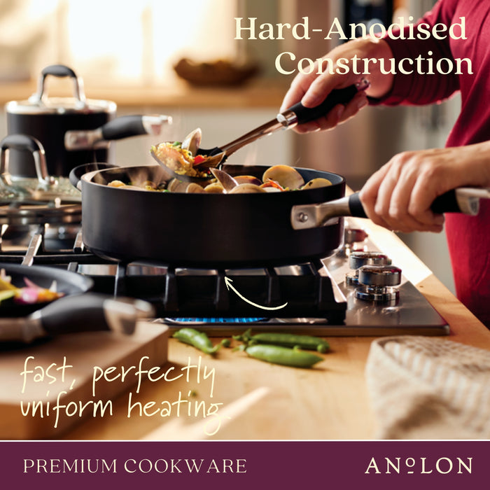 Close-up finish detail: for braising and one-pot meals – hard-anodised aluminium – Anolon Advanced Home Nonstick Covered Saute with Helper Handle 30cm/4.7L...