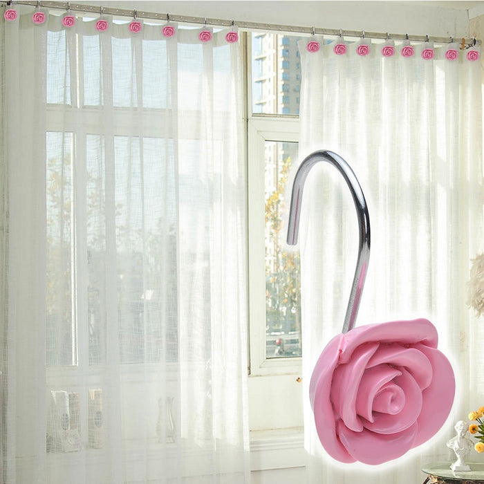 AGPtek® 12 PCS Fashion Decorative Home Rose Shower Curtain Hooks For Interior decoration, Soldering Iron, Pink
