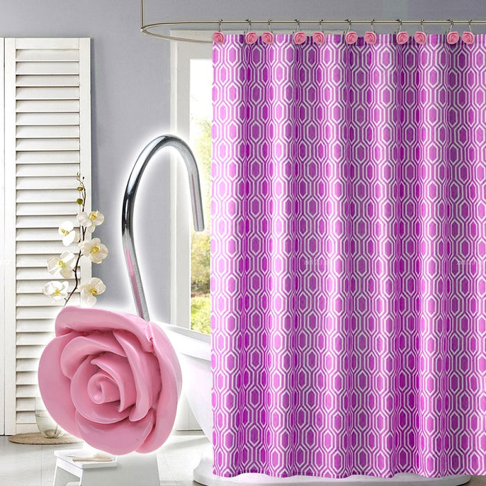 AGPtek® 12 PCS Fashion Decorative Home Rose Shower Curtain Hooks For Interior decoration, Soldering Iron, Pink