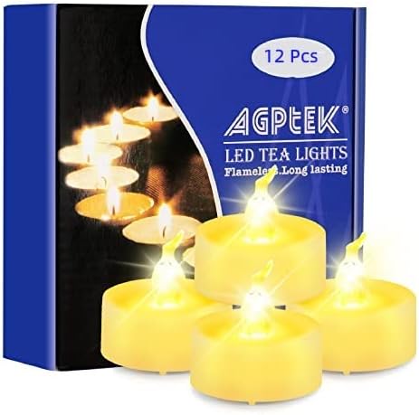 AGPtEK 12Pcs Battery Operated Tea Lights Fameless Candle Led Candles with Timer, Flickering Warm White