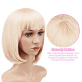 AGPtEK 13" Straight Short Bob Hair Wigs with Flat Bangs Heat Resistant for Women Cosplay Daily Party, Beige White