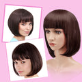 AGPTEK 13" Straight Short Bob Hair Wigs with Flat Bangs Heat Resistant for Women Cosplay Daily Party, Dark Brown