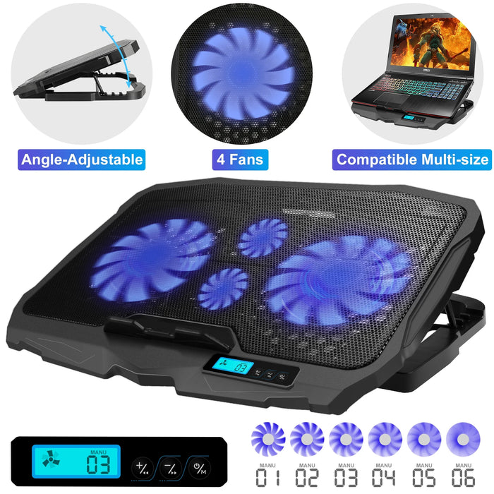 AGPTEK Gaming Laptop Cooling Pad Notebook Holder Compatible up to 17” Laptops/PS4/Router - Blue LED