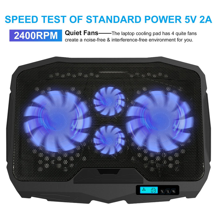 AGPTEK Gaming Laptop Cooling Pad Notebook Holder Compatible up to 17” Laptops/PS4/Router - Blue LED
