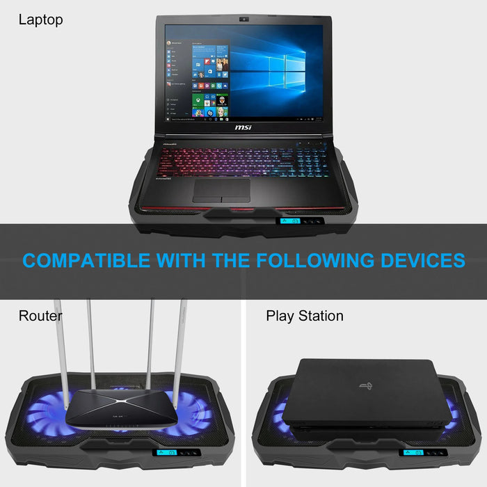 AGPTEK Gaming Laptop Cooling Pad Notebook Holder Compatible up to 17” Laptops/PS4/Router - Blue LED