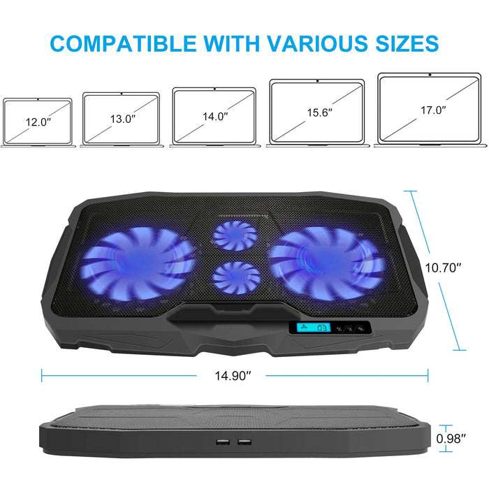 AGPTEK Gaming Laptop Cooling Pad Notebook Holder Compatible up to 17” Laptops/PS4/Router - Blue LED