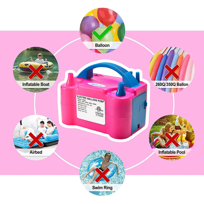 AGPtek Portable High Power Air Electric Balloon Pump with Two Nozzle Rose Red