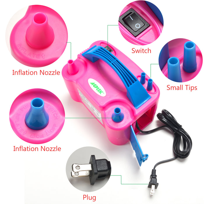 AGPtek Portable High Power Air Electric Balloon Pump with Two Nozzle Rose Red