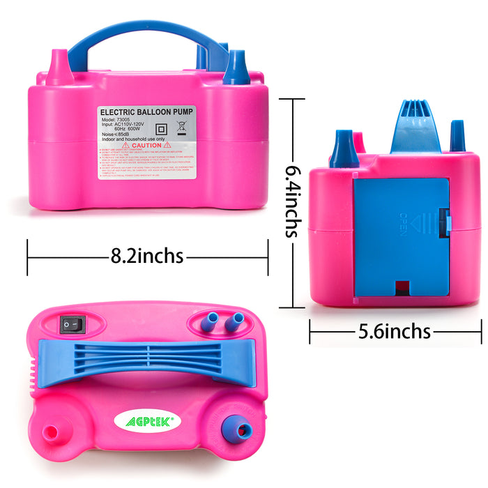 AGPtek Portable High Power Air Electric Balloon Pump with Two Nozzle Rose Red