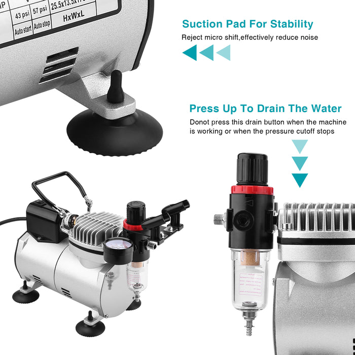 Airbrush Compressor Kit with 6FT Air Hose and Airbrush Holder