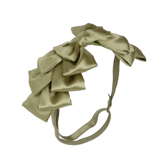 Amal Pleated Ribbon Antique Green Bow Headwrap