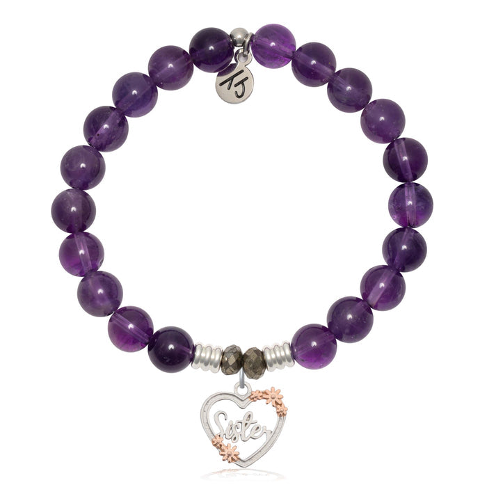Amethyst Gemstone Bracelet with Heart Sister Sterling Silver Charm