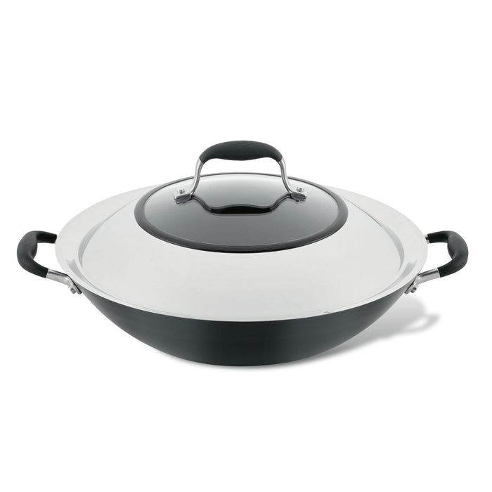 For stir-frying and wok-style cooking – hard-anodised aluminium – Anolon Advanced Home Covered Wok with Side Handles 36cm Onyx
