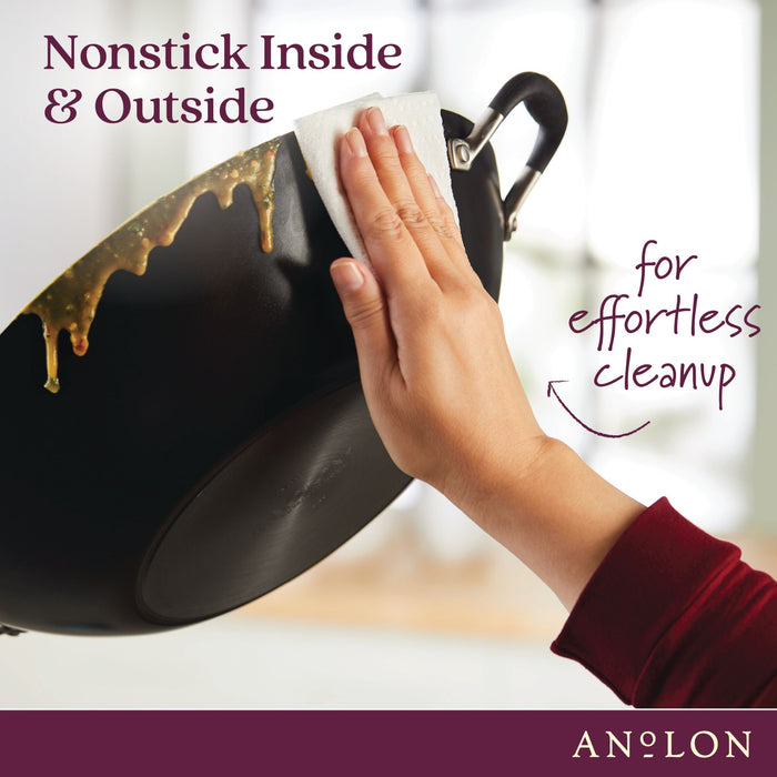 Product detail view: for stir-frying and wok-style cooking – hard-anodised aluminium – Anolon Advanced Home Covered Wok with Side Handles 36cm Onyx