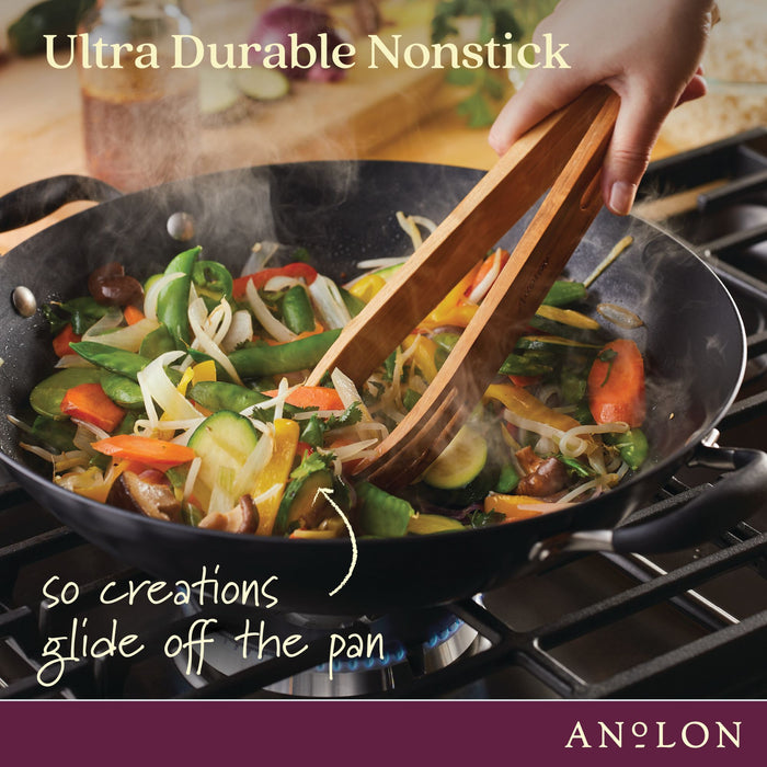 Close-up finish detail: for stir-frying and wok-style cooking – hard-anodised aluminium – Anolon Advanced Home Covered Wok with Side Handles 36cm Onyx