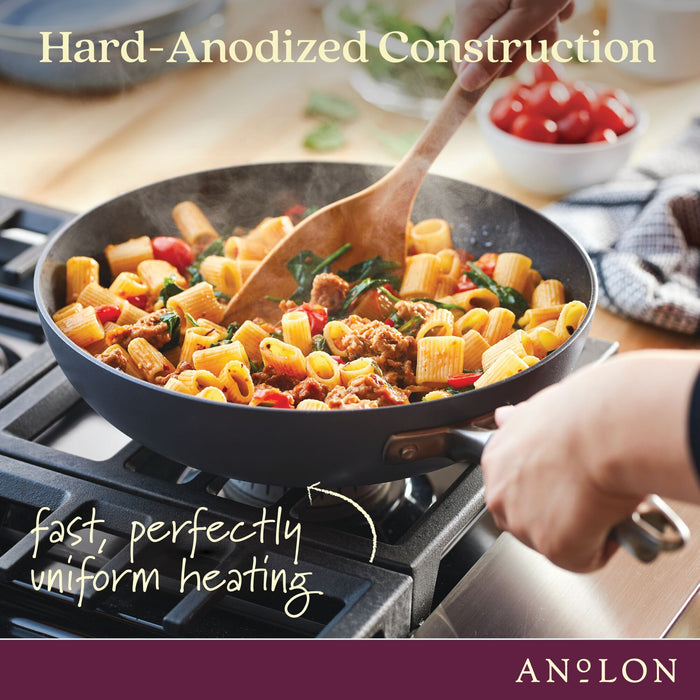 Construction cutaway view: for searing, frying and everyday cooking – hard-anodised aluminium – Anolon Advanced Home Nonstick Skillet Twin Pack 26/32cm...