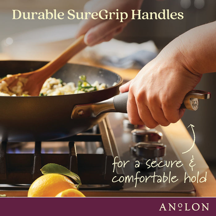 Handle detail: for searing, frying and everyday cooking – hard-anodised aluminium – Anolon Advanced Home Nonstick Skillet Twin Pack 26/32cm Moonstone