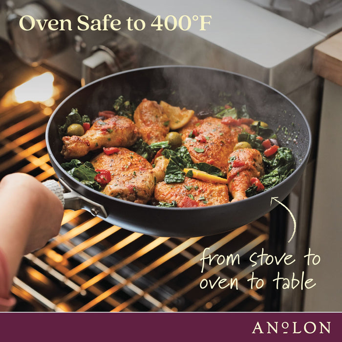 Oven-safe use shot: for searing, frying and everyday cooking – hard-anodised aluminium – Anolon Advanced Home Nonstick Skillet Twin Pack 26/32cm Moonstone