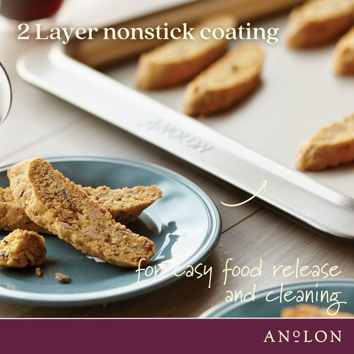 Styled lifestyle shot: for roasting and sheet-pan baking – carbon steel – Anolon Ceramic Reinforced Medium Baking Tray 25cm x 38cm