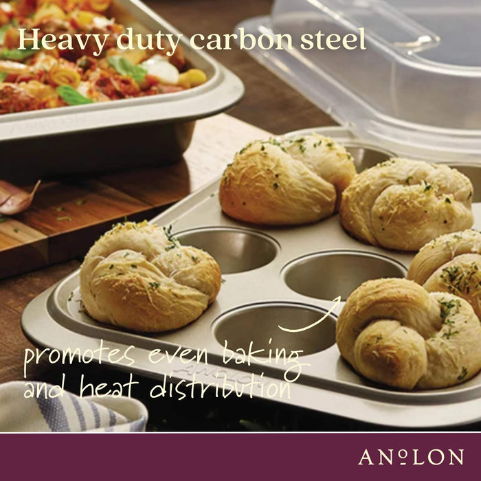 Full display view: for baking muffins and cupcakes – carbon steel – Anolon Ceramic Reinforced Muffin Pan 12 Cup