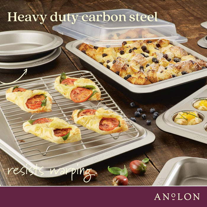 Styled lifestyle shot: springform cake pan for cheesecake and layer cakes – carbon steel – Anolon Ceramic Reinforced Springform Pan 23cm