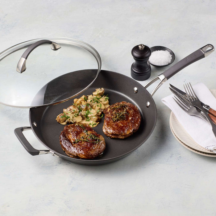 Product detail view: for searing, frying and everyday cooking – hard-anodised aluminium – Anolon Endurance+ Nonstick Induction Covered French Skillet 30cm