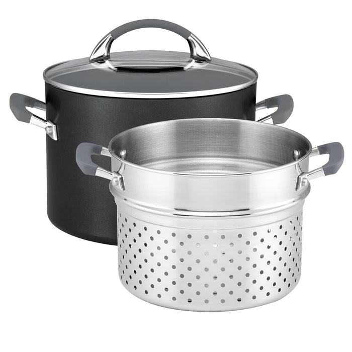 For soups, stocks and pasta – hard-anodised aluminium – Anolon Endurance+ Nonstick Induction Stockpot Bonus Pasta Insert 24cm/7.6L