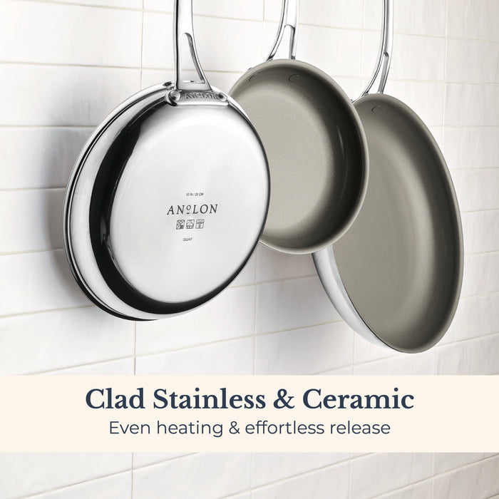 Close-up finish detail: for searing, frying and everyday cooking – stainless steel – Anolon EverLast Ceramic Stainless Steel Induction Open Frypan 31cm