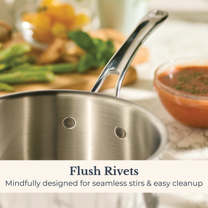 Full display view: for soups and sauces – tri-ply clad stainless steel – Anolon EverLast Tri-Ply Clad Stainless Steel Induction Covered Saucepan 20cm/2.8L