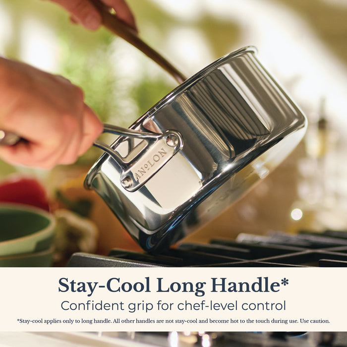 Close-up finish detail: for soups and sauces – tri-ply clad stainless steel – Anolon EverLast Tri-Ply Clad Stainless Steel Induction Covered Saucepan 20cm/2.8L