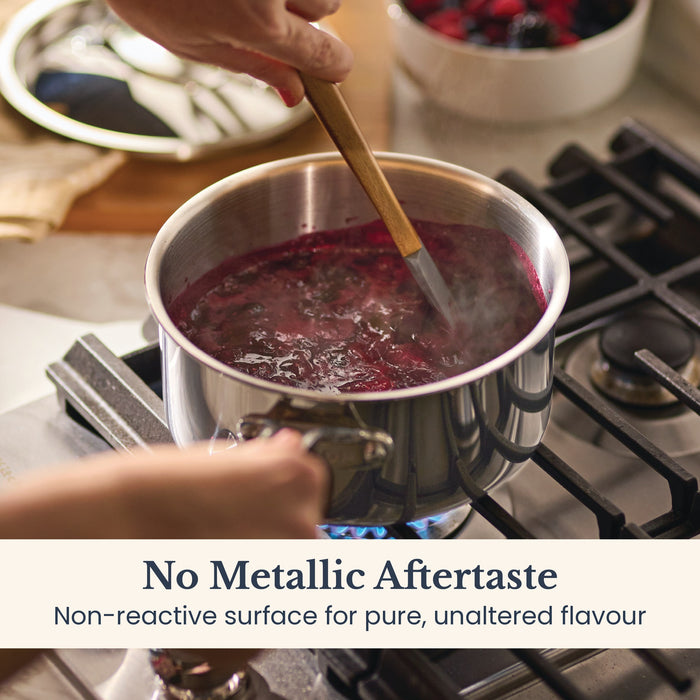 Size and scale view: for soups and sauces – tri-ply clad stainless steel – Anolon EverLast Tri-Ply Clad Stainless Steel Induction Covered Saucepan 20cm/2.8L