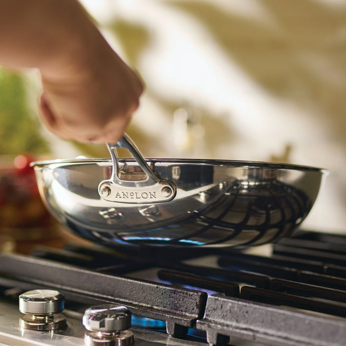 Product detail view: for stir-frying and wok-style cooking – tri-ply clad stainless steel – Anolon EverLast Tri-Ply Clad Stainless Steel Induction Open...