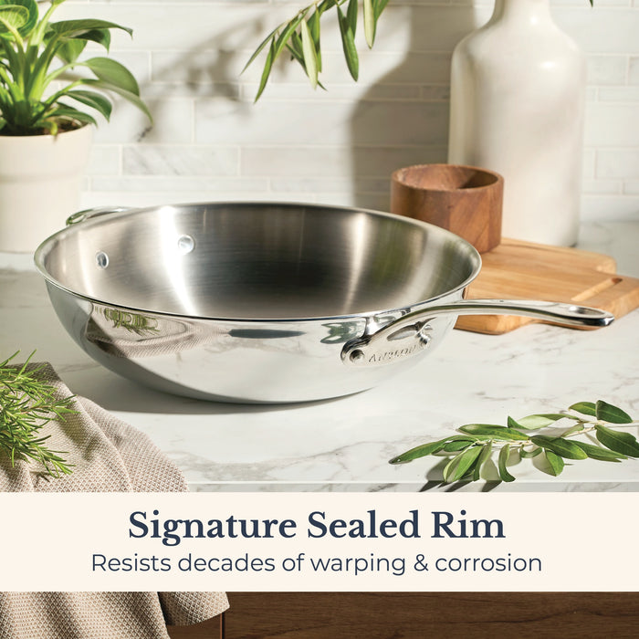 Styled lifestyle shot: for stir-frying and wok-style cooking – tri-ply clad stainless steel – Anolon EverLast Tri-Ply Clad Stainless Steel Induction Open...