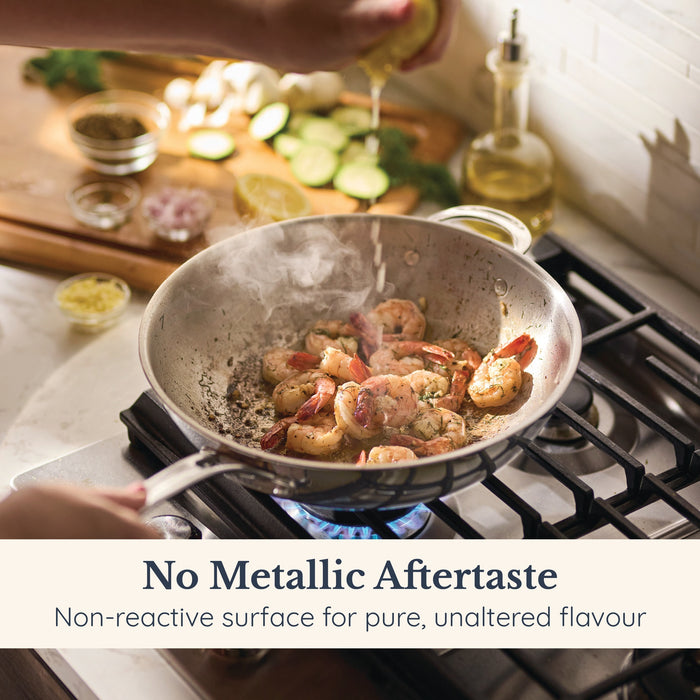 Close-up finish detail: for stir-frying and wok-style cooking – tri-ply clad stainless steel – Anolon EverLast Tri-Ply Clad Stainless Steel Induction Open...