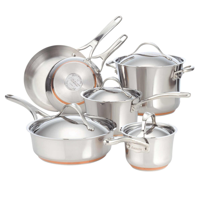 Cookware set for everyday cooking – stainless steel with copper induction base – Anolon Nouvelle Copper Stainless Steel Induction 10 Piece Cookware Set