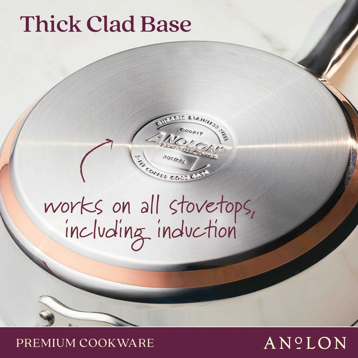 Styled lifestyle shot: for searing, frying and everyday cooking – stainless steel with copper induction base – Anolon Nouvelle Copper Stainless Steel...