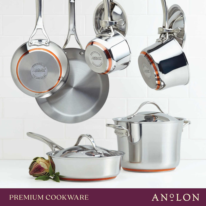 Size and scale view: for searing, frying and everyday cooking – stainless steel with copper induction base – Anolon Nouvelle Copper Stainless Steel...