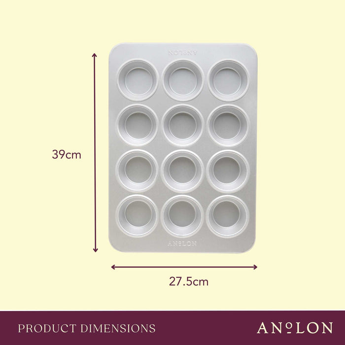 Close-up finish detail: for baking muffins and cupcakes – alumised steel – Anolon Pro-Bake Muffin Pan 12 Cup