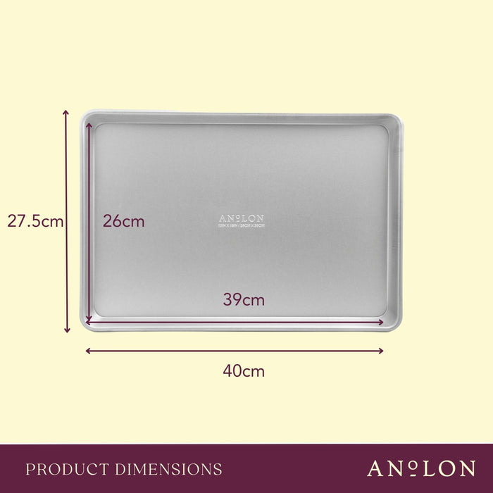 Size and scale view: for roasting and sheet-pan baking – alumised steel – Anolon Pro-Bake Rectangular Baking Tray 26 x 39cm
