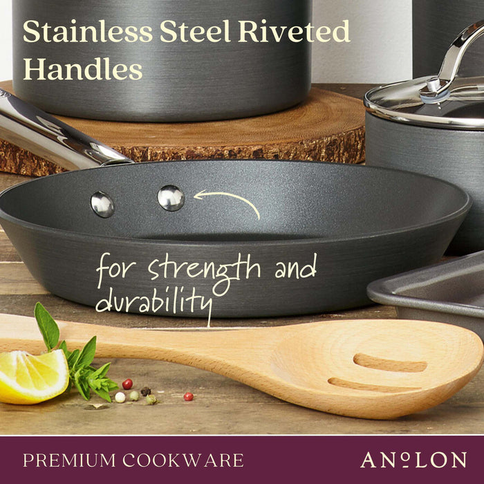 Styled lifestyle shot: for searing, frying and everyday cooking – hard-anodised aluminium – Anolon Professional Nonstick Skillet 24cm