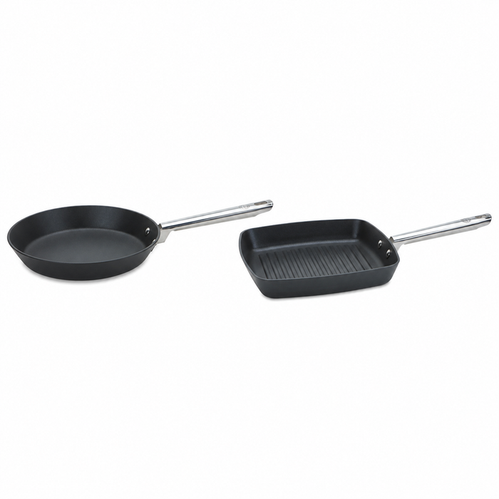 For indoor grilling and searing – hard-anodised aluminium – Anolon Professional Nonstick Twin Pack 24cm Skillet/24cm Grill Pan