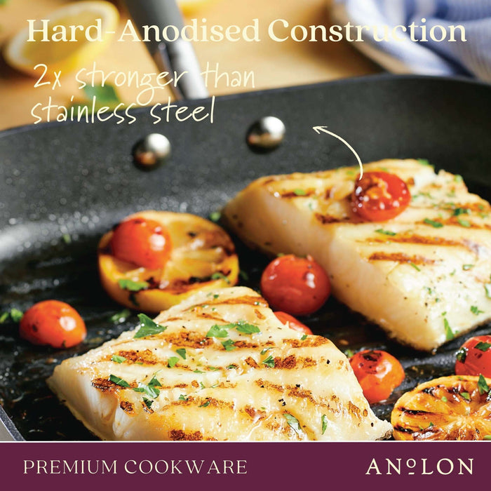 Additional angle: for indoor grilling and searing – hard-anodised aluminium – Anolon Professional Nonstick Twin Pack 24cm Skillet/24cm Grill Pan